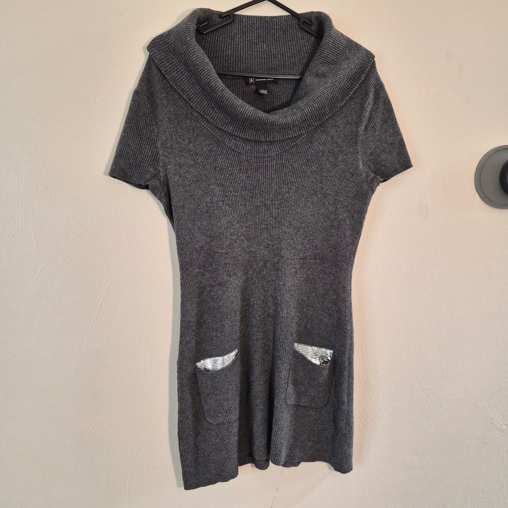 INC International Concepts Womens XL Cowl Sweater Dress Grey Sequin Cozy Glam